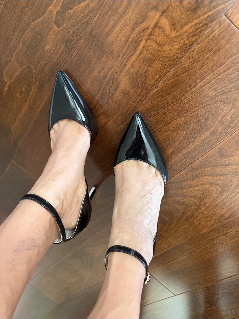Jessica Simpson Black Patent Pointed-Toe Ankle-Strap Pumps